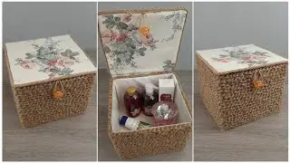DIY Luxury Basket with Lid from Cardboard Box and Jute Twine