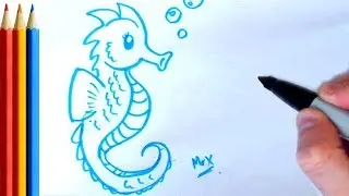 (fast-version) How to Draw Seahorse Easy - Step by Step Tutorial For Kids