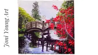 How To Paint “Bridge and Red Tree” Zen Garden painting tutorial in Acrylics