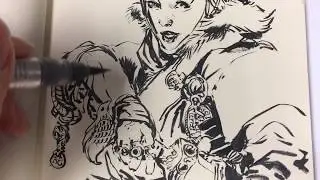 DRAWING Chinese Swordswoman fantasy freestyle with Pentel brush pen