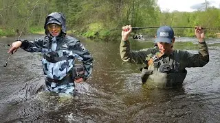 Утопил удочку и камеру на первой рыбалке! Болотные сапоги и Вейдерсы! Сколько рыбы в этом ручье?!