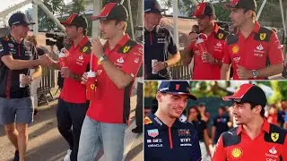 Max Verstappen chilling with Charles Leclerc & Carlos Sainz at the drivers parade | BTS 