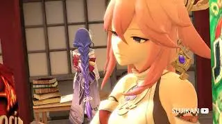 Animation i make when Yae Miko is trying to steal Raiden's snacks - Genshin