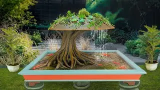 An amazing idea from cement! DIY the mushroom waterfall aquarium at home