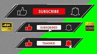 Subscribe like and bell button with sound effects | Green screen, alpha channel 4K HD