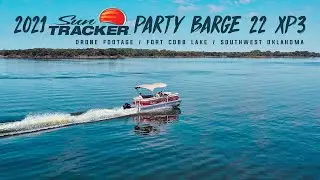 2021 SUN TRACKER PARTY BARGE 22 XP3 Drone Footage! / Fort Cobb Lake / SW Oklahoma / August 2, 2020