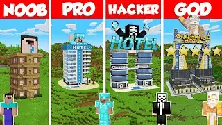 Hotel Build Battle Challenge - Noob vs Pro vs Hacker vs God - Minecraft Animation