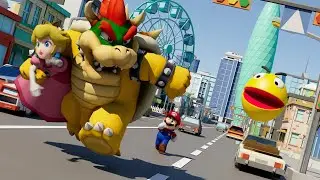 Pacman and Mario go to town to save the princess from Bowser