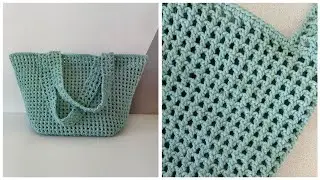 The most fashionable crochet shopper. Fillet net. Knitted summer bag