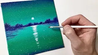 Easy Lake Night Sky for Beginners | Acrylic Painting Tutorial Step by Step