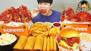 ASMR MUKBANG POPEYES 치킨먹방! 치킨 샌드위치 치즈스틱 후라이드치킨 CRISPY FRIED CHICKEN CHEESE SANDWICH EATING SOUND!