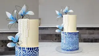 Super Modern SNAKE SKIN CAKE with Cascading Pearls and Abstract WAFER PAPER FLOWERS|Cake Decorating