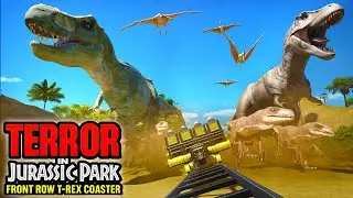 Terror in Jurassic Park Ride! Front Row POV of T-Rex Attack!