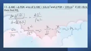 ∆ ABC ~∆ PQR, area of ∆ ABC = 〖64𝑐𝑚〗^2and ∆ PQR = 〖100𝑐𝑚〗^2  If AB =8cm, then find PQ.#sslcexam2023