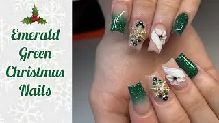 Emerald Green Winter/Christmas Acrylic Nails Tutorial | Acrylic Application + Nail Art