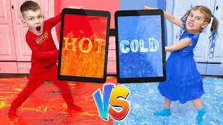 Five Kids Hot vs Cold Challenge with Dad + more Childrens Songs and Videos