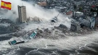 5 minutes ago in Spain! Storm, 10 meter high waves submerged hundreds of boats and houses