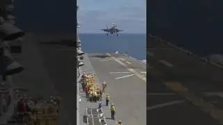 US Marine F-35B Lightning II Jets Landing on the Amphibious Assault Ship USS Tripoli (LHA 7)