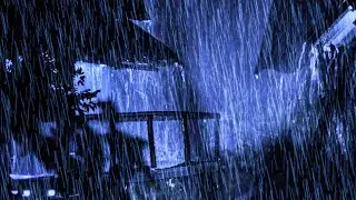 Pure Sound Rain on Tin Roof of Garden House | Strong Rainstorm & Heavy Thunder on Thunderstorm Night