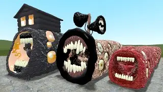 GIANT TRAIN EATER vs SIREN HEAD EATER vs HOUSE HEAD EATER in Garry's Mod!