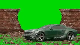 Green screen 3D effect wall breaking car // green screen