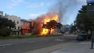 Very intense Gasline fire in on Geary BLVD in San Francisco