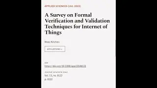 A Survey on Formal Verification and Validation Techniques for Internet of Things | RTCL.TV