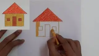 How to draw a HUT for kids and beginners / Oil pastel step by step