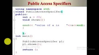 Encapsulation|Data hiding|Access Specifiers|public,protected private access specife c++code example