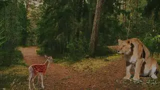 This Lion found a Deer fawn. Animals Video.