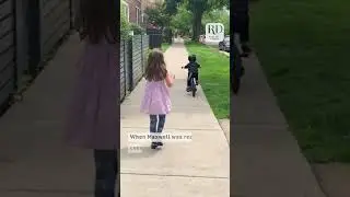 This little girl helped her brother learn how to ride a bike!