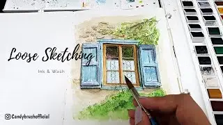 Loose Ink and Watercolor Window Sketch