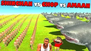 SHINCHAN TEAM vs CHOP TEAM vs AMAAN TEAM in Animal Revolt Battle Simulator Dinosaur Game | AMAN-YT