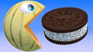Pacman Cantaloupe Melon Kid on North Pole Finds Animal Friends and Rolling Around in Snow