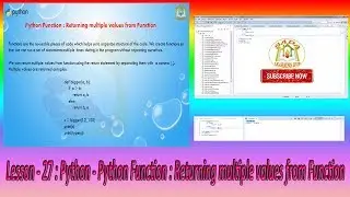 Lesson - 27 : Python3 - Python Function : Returning multiple values from Function