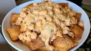 New Orleans Crawfish Ravioli | Fried Ravioli in a creamy spicy crawfish tail sauce