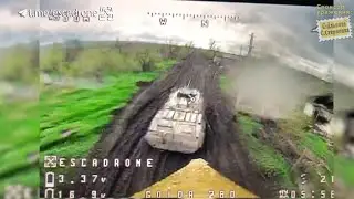 FPV дрон-камикадзе атакует БТР противника, н.п. Марьинка.
