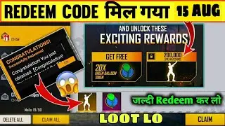 Redeem Code freefire today ||15 aug redeem code || free fire redeem code
