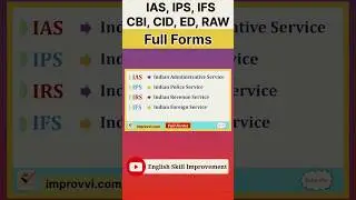 Full forms of IAS, IPS, IFS, IRS, CBI, ED, CID, IB, RAW #shorts