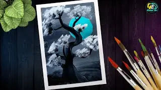 Easy acrylic colour tree drawing / Landscape painting step by step @GovindArtCreation