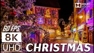 [3 Hour] Christmas Night Scenes Around The World 2024 - 12K UHD 120FPS With Christmas music