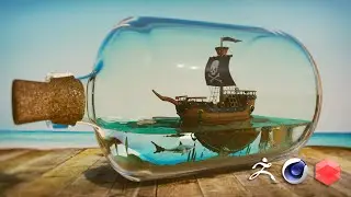 Pirate Ship in a Bottle Timelapse - ZBrush to C4D & Redshift, and noise doing most of the animation!