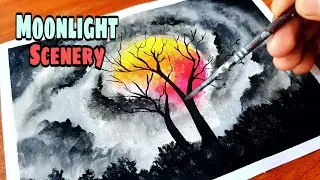 How to draw moonlight scenery | Scenery drawing with oil pastel | Moonlight scenery drawing