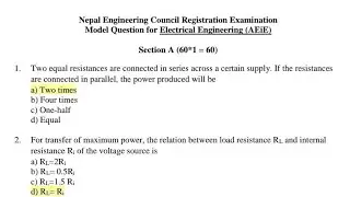 Nepal Engineering Council License Exam Questions | NEC Electrical Engineering License Exam Questions