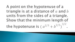 A point on the hypotenuse of a right angled triangle is at a distance of a and b units from the....