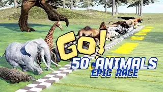 50 Animals vs. T-Rex: Epic Race to Escape the Predator!