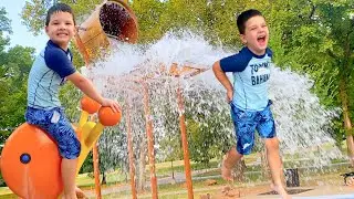 BEST SPLASH PAD PARK with PLAYGROUND! Caleb and MOMMY PLAY at the FUN OUTDOOR PLAYPARK  for KIDS!