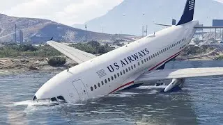 Airplane A320 Emergency Landing on Water after One Engine Failure GTA 5 