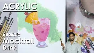 How to Paint Realistic Mocktail Drink in Acrylic | step by step