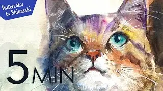 [Eng sub] 5min Easy Watercolor |  Cute kitty face.